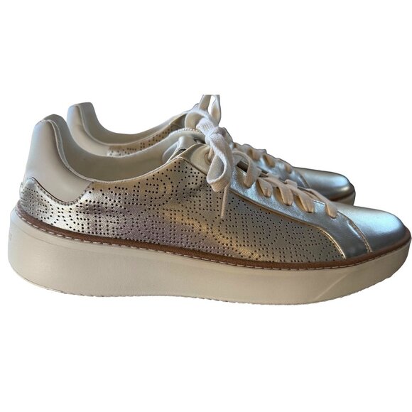 Cole Haan Women GrandPro Rally Laser Cut Sneakers Gold Metallic Leather 7.5 New - Picture 9 of 16